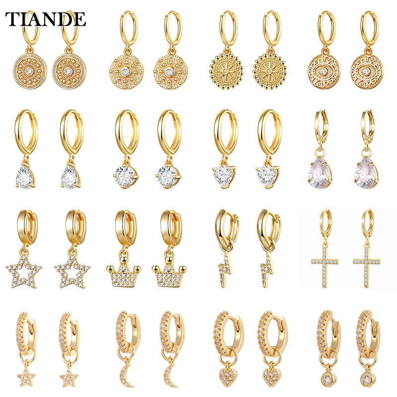 TIANDE Gold Color Dangle Earrings for Women Fashion Piercing Exquisite Zircon Women\'s Drop Earrings 2022 Jewelry Wholesale