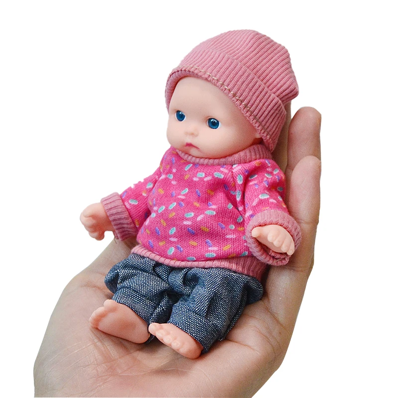 Reborn Baby Dolls Finished Mini Doll 12cm Clothes Education Toy Simulated Baby Reborn Toddler Kit Boy and Girl Blue Eye