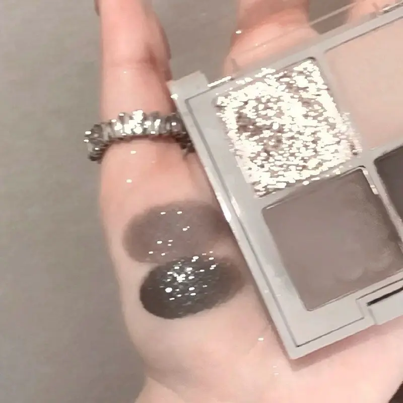 

4 Shades Sesame Eyeshadow Palette Matte Shimmer Glitter Cool Tone Deep Eye Bag Reducing Wild Smoky for Women Daily