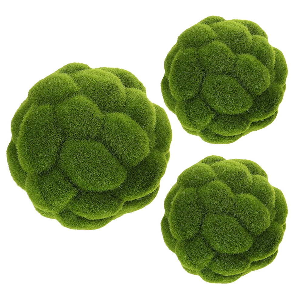 

3 Pcs Simulated Moss Ball Decorative Grass Balls Glass Artificial Plant Green Flower