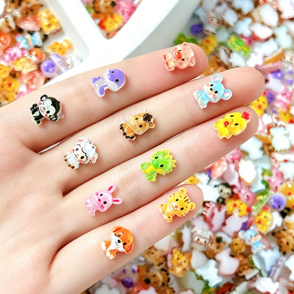 100pcs 12 animal zodiac signs Nail Accessories Cute Resin Wearing Armor Accessories Cream Gel DIY Accessories - view 3