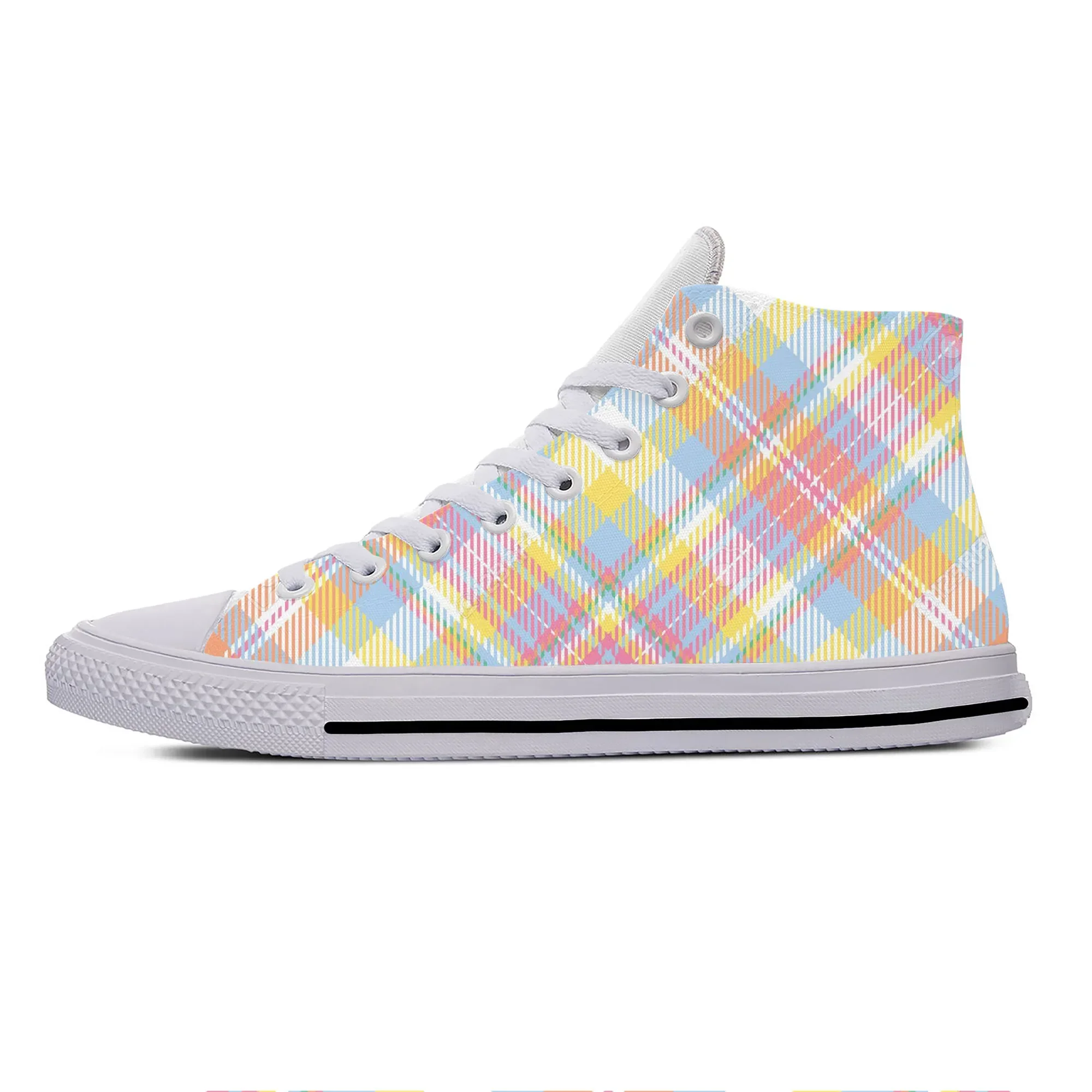 Pastel Tartan Plaid Scottish Aesthetic Casual Shoes High Top Breathable Summer Board Shoes Lightweight Men Women Hot Sneakers view 2