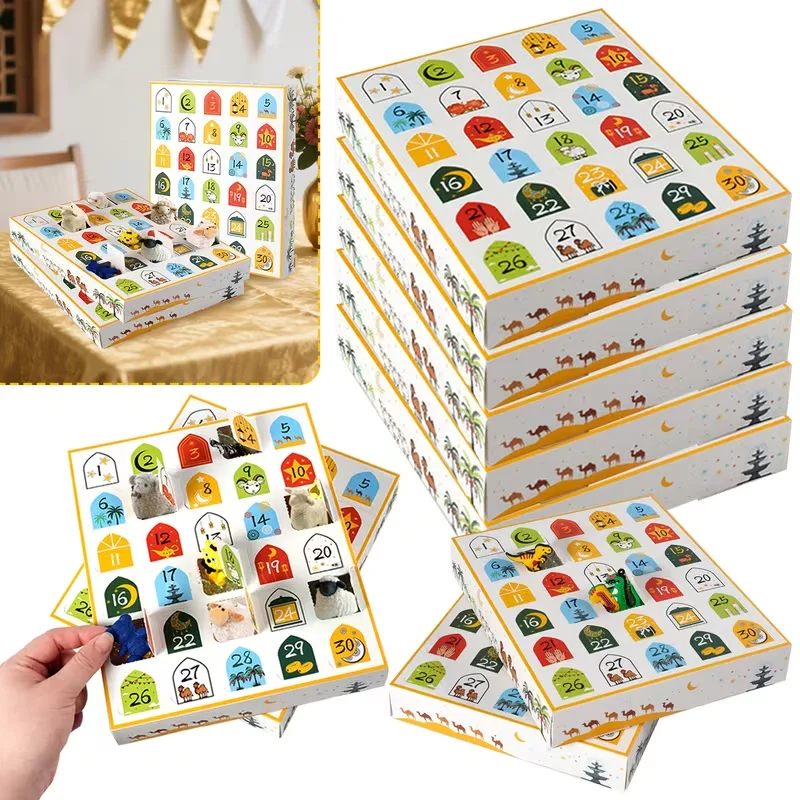 Caja de regalo con calendario de Adviento y cuenta atrás Eid, 1-10 Uds., bricolaje, ensamblado, Ramadán Mubarak, 30 días, caja de almacenamiento Digital, caja de regalo sorpresa vacía