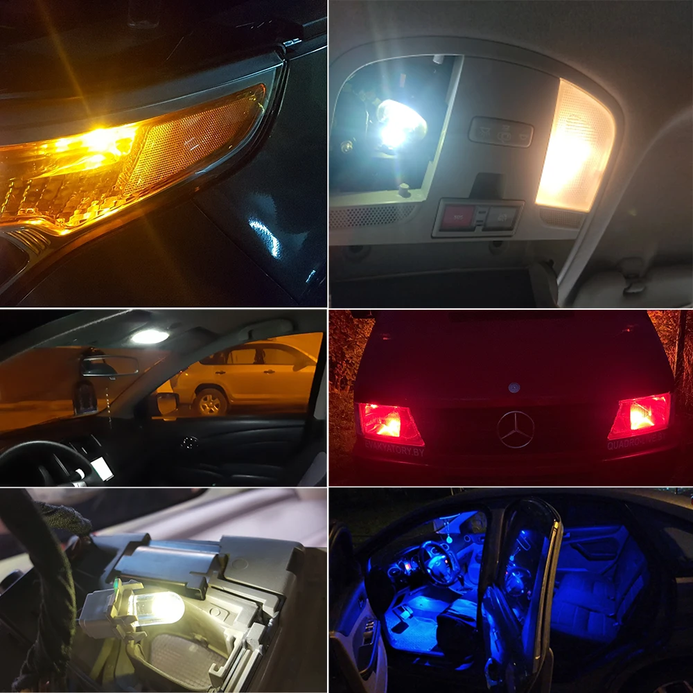 200pcs T10 Led Car Lamp COB Glass 2021K White Automobile License Plate Reading Dome Light  24V 20x6000 W5W