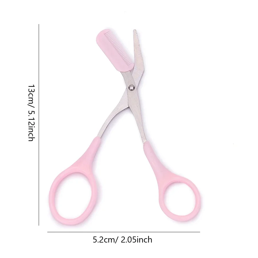Tijera de afeitar para cejas rosa, recortadora segura antiarañazos de acero inoxidable para principiantes, herramienta de belleza afilada de media luna