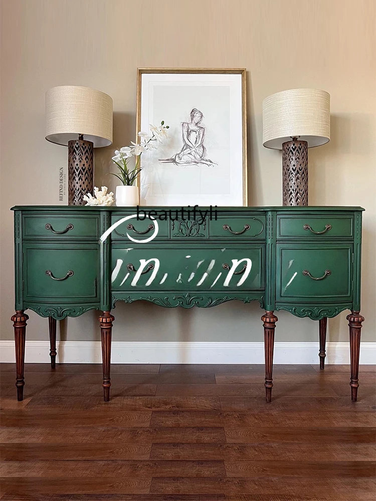 ] Neoclassical Chest of Drawers/Solid Wood Storage Green Hallway/Storage Cabinet/