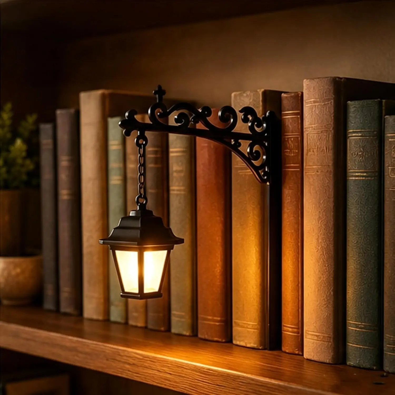 Image of Bibliotheks-Laterne - Dekorative Bücherregal-Beleuchtung, Mini-Bücherregal-Lampe zum Einschieben zwischen Büchern, Vintage LED-Buchnischen-Licht Raumdekoration