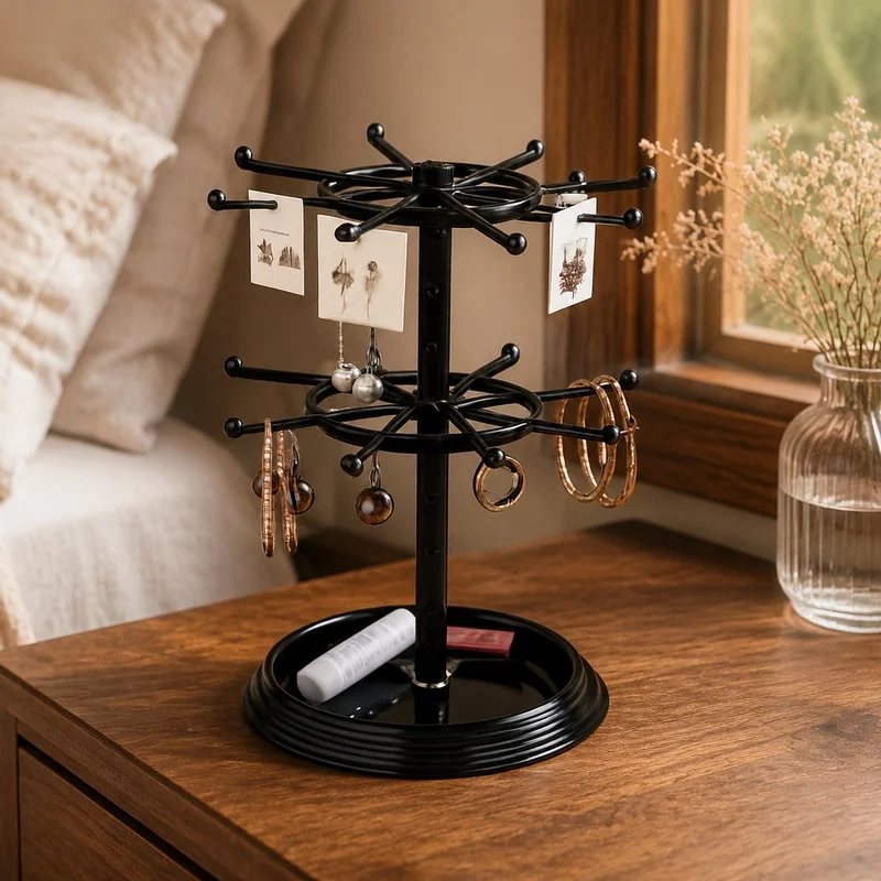 Rotatable Jewelry Display Rack with Multiple Layers for Earrings, Necklaces, and Bracelets Storage