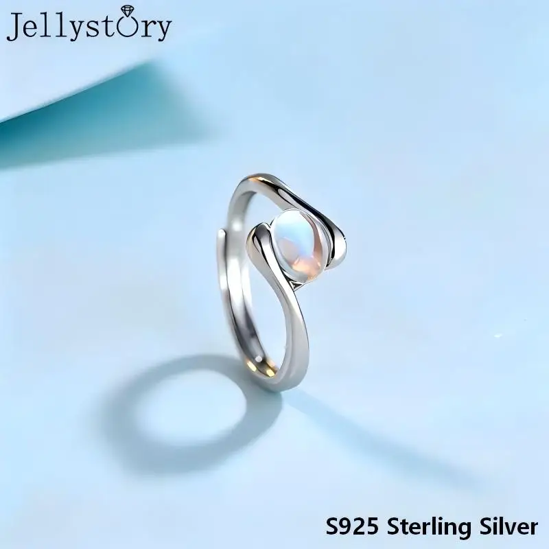 925 Silver-Plated Moonstone Ring, 2024 New Model, Light Luxury niche Adjustable Index Finger Ring for Women, High-End