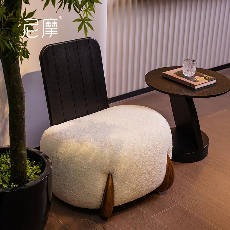 

Solid wood single sofa chair minimalist light luxury living room single chair bedroom cream wind leisure chair