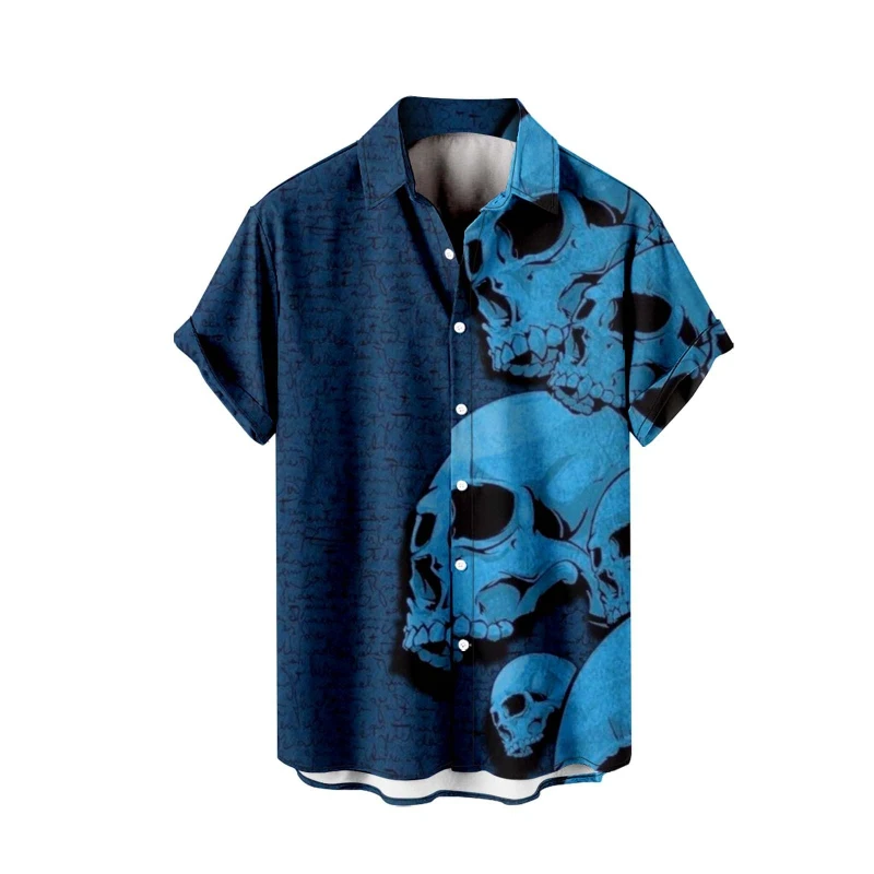 

Halloween Shirts For Men 2025 Skeleton Skull Print Costumes Short Sleeve Button Down Shirt Tops Horror Men T-Shirts Dropshipping