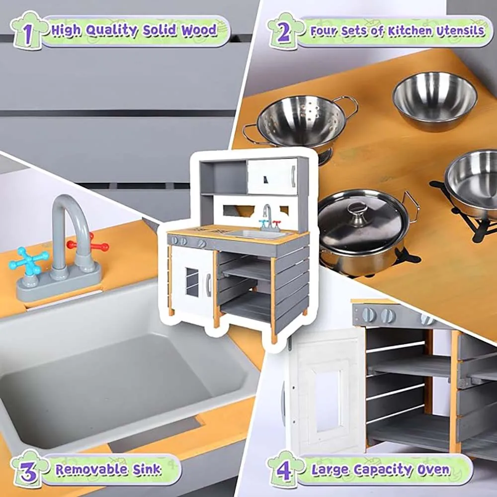 Ensemble de jeu de cuisine en boue extérieur, cuisine de jeu de simulation en bois avec boîte à eau, F2, cuisinière, évier de jeu, étagères de rangement, Backya