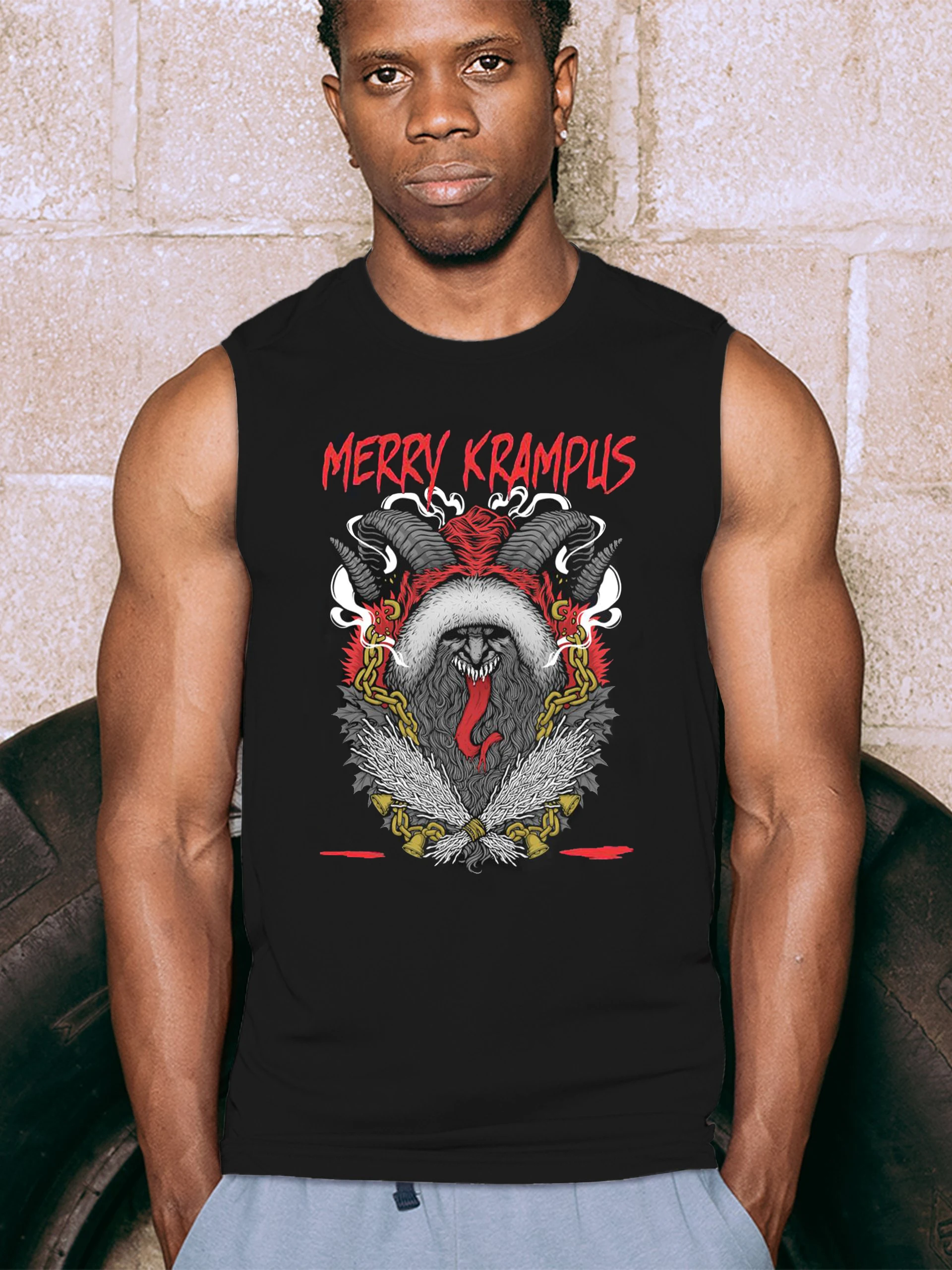 Merry Krampus Halloween Christmas Gift Tank Top New 100% Cotton O-Neck Casual Mens Vest Sleeveless T-shirt Xmas Streetwear