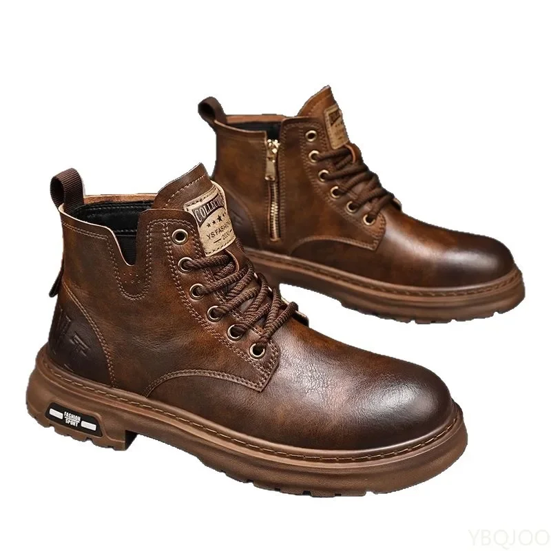 Herbst-Sieger: Neue, bequeme High-Top-Schuhe im Retro-Stil, modische, vielseitige, lässige, warme, kurze Stiefel, elegante, minimalistische Herrenschuhe. – Detail 4