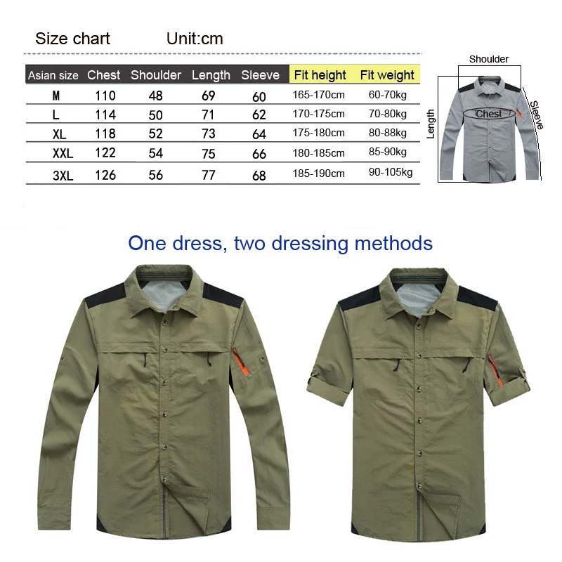 Quick Dry Fishing Clothes Suit Summer Sports Outdoor Cycling Clothing Detachable Men Breathable Anti UV Hiking Shirts