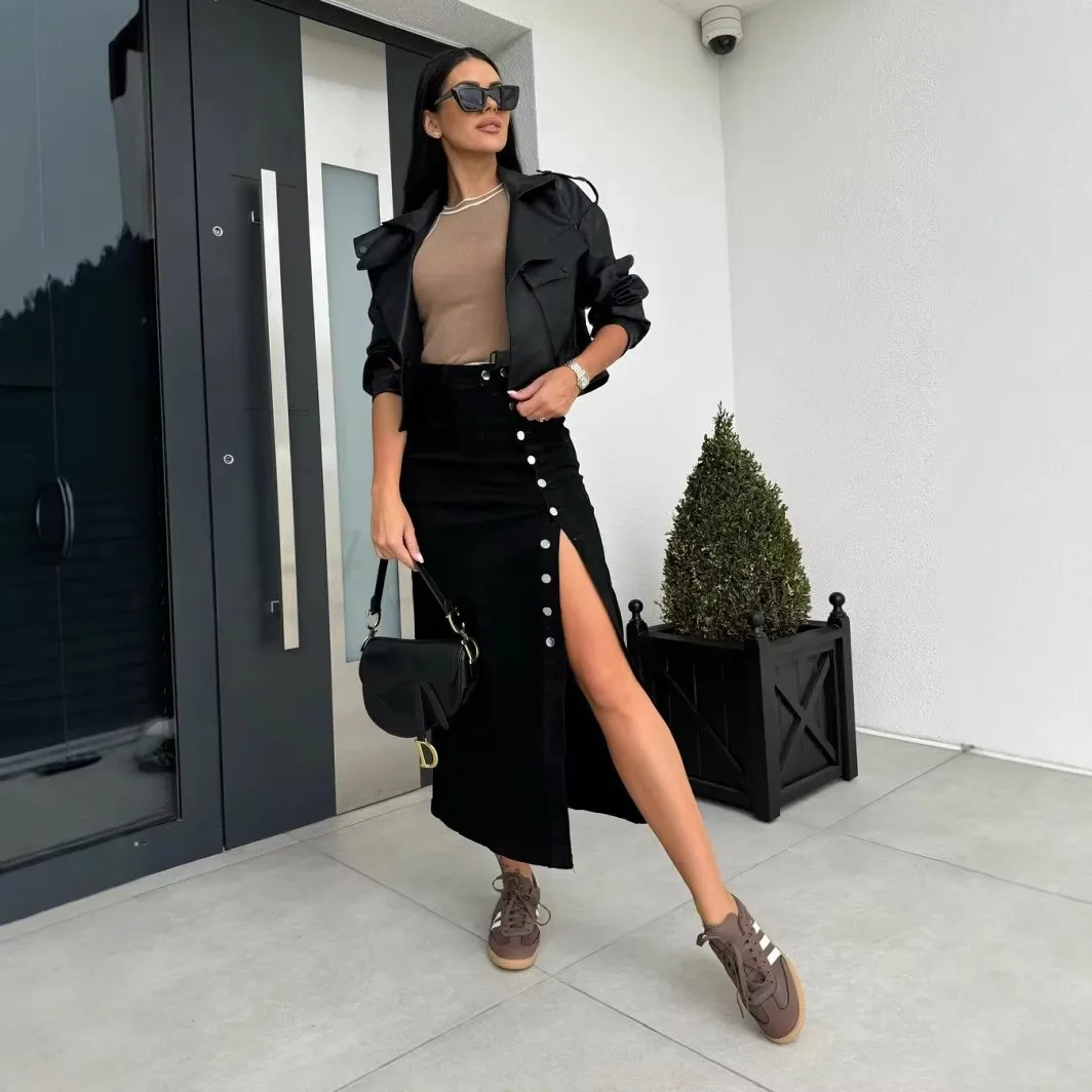 Women's button irregular Skirts slit half body denim skirt with high waist and sexy slim fit hip hugging Women's Clothing skirt
