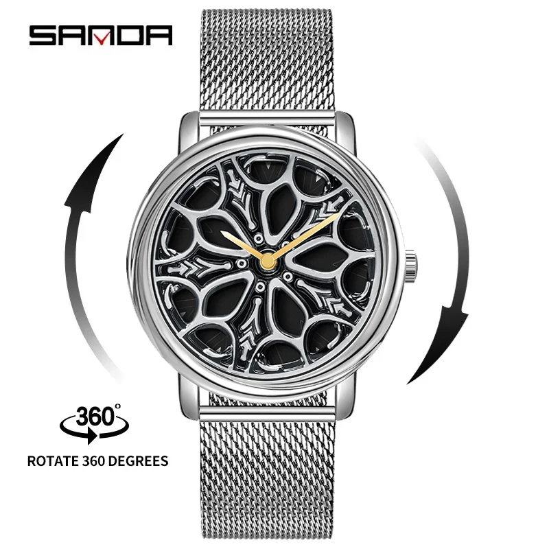 SANDA P1105 2023 New fashion 3D Creative Men Rim Hub Car Watch Wheel Design Men\'s Watches Sport Waterproof Relogio Masculino