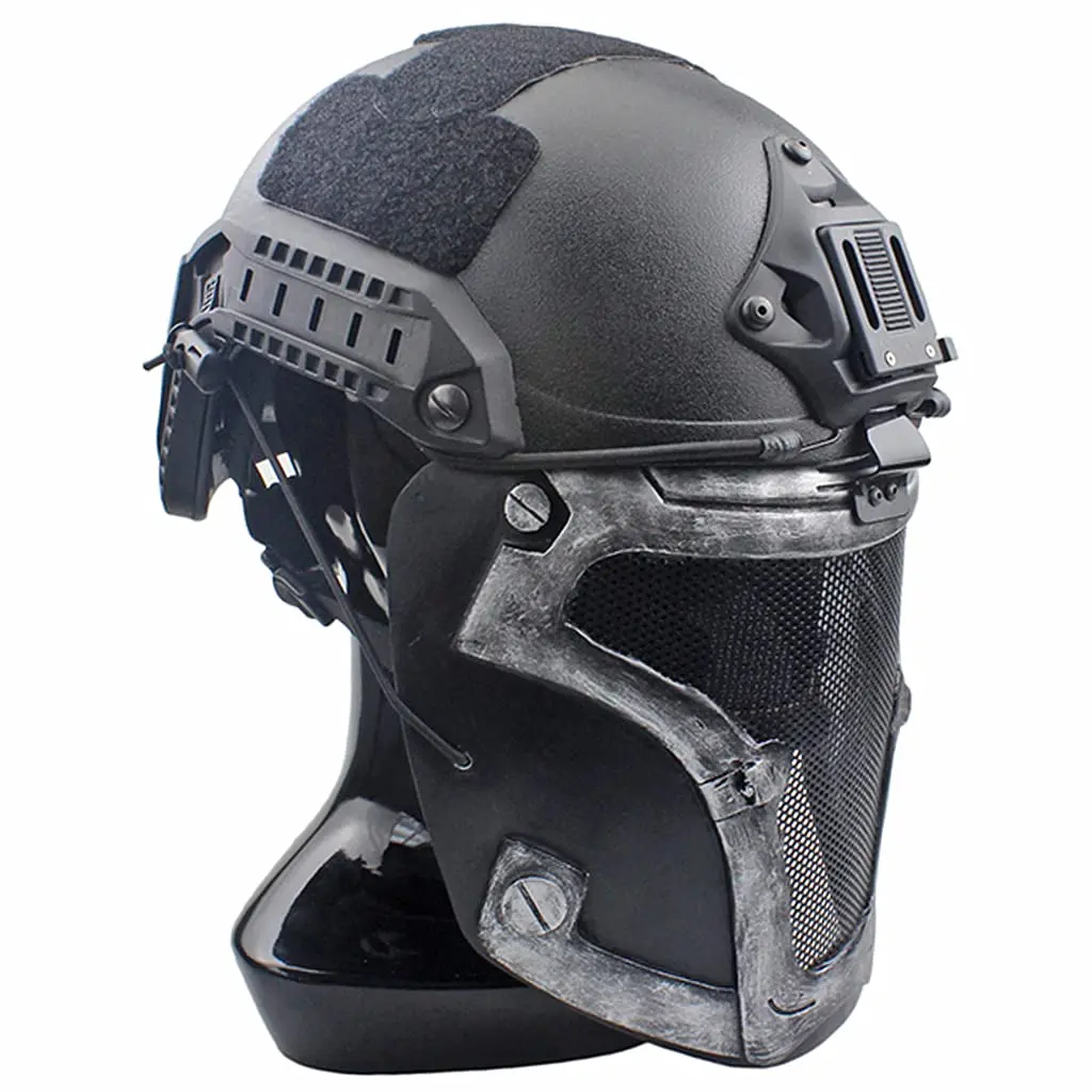 Tactical Helmet and Metal Mesh Eye Paintball Mask Sets, with Side Rails And NVG Mount Equipped, for Halloween Hunting CS Wargame