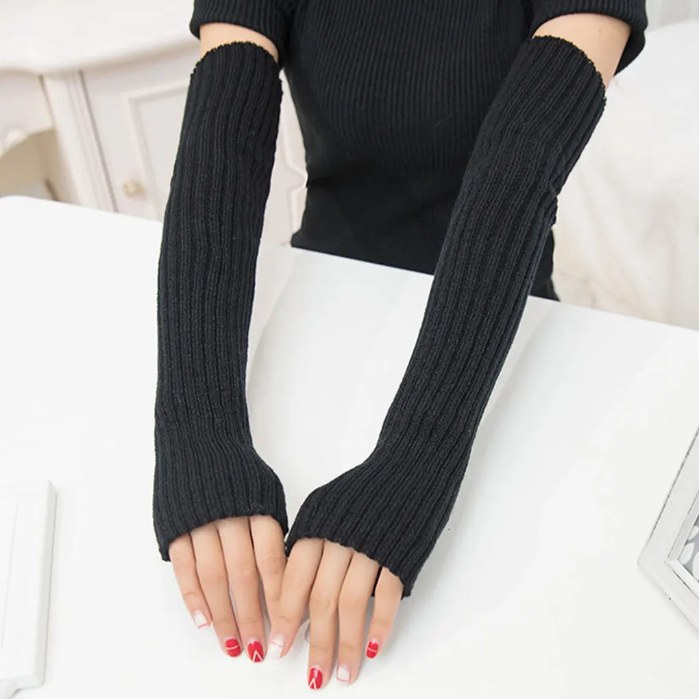 New Fingerless Gloves Women Winter Warm Arm Sleeve Knitted Arm Warmer Fine Mitten Casual Soft Goth Clothes Punk Gothic Gloves