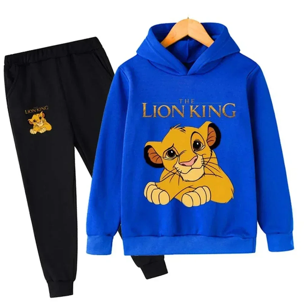 2024 Lion King Cartoon Children Hoodie + Pants 2pcs Set Spring Summer Casual Set Kids Boy Girl Clothing Fashion Tacksuit