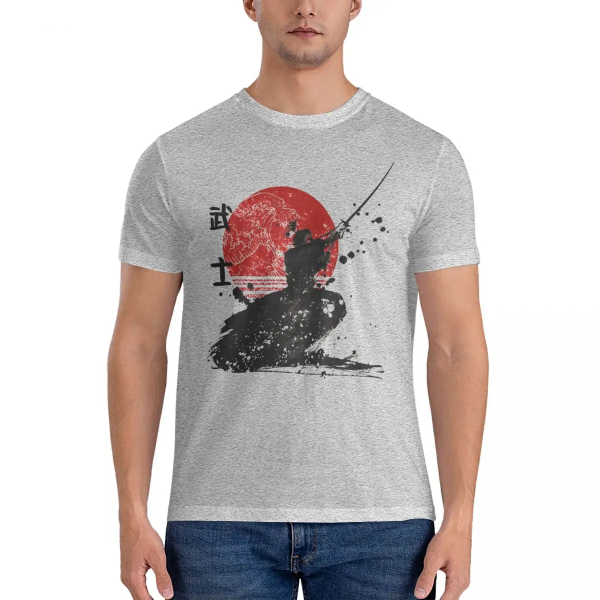 

Забавные футболки с призраком для мужчин, хлопковые футболки с круглым вырезом, футболки с коротким рукавом самурая, одежда с принтом