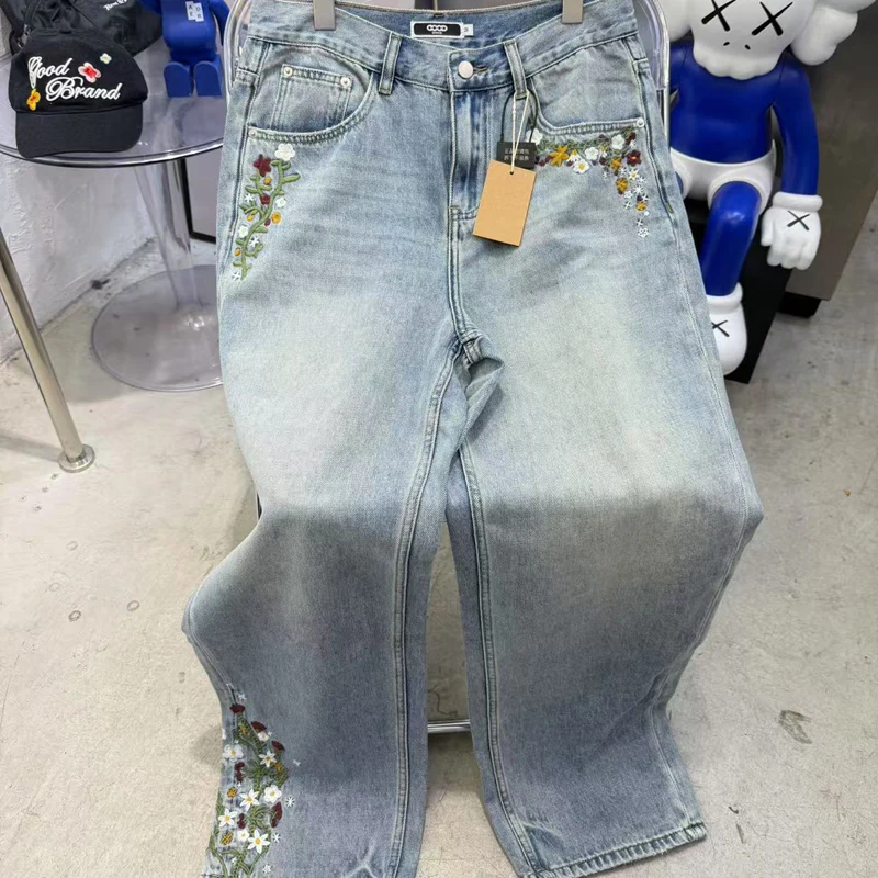 

25SS New Unisex Goodbrand Jeans Fashion Retro Washed Straight-leg Trousers Colorful Flower Embroidery GOODBRAND Denim Pants