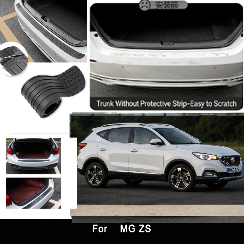 

For MG ZS Rear Trunk Guard Plate Sticker Car Rear Bumper Trim Anti-Kicked Scratch Protector Sticker Strip
