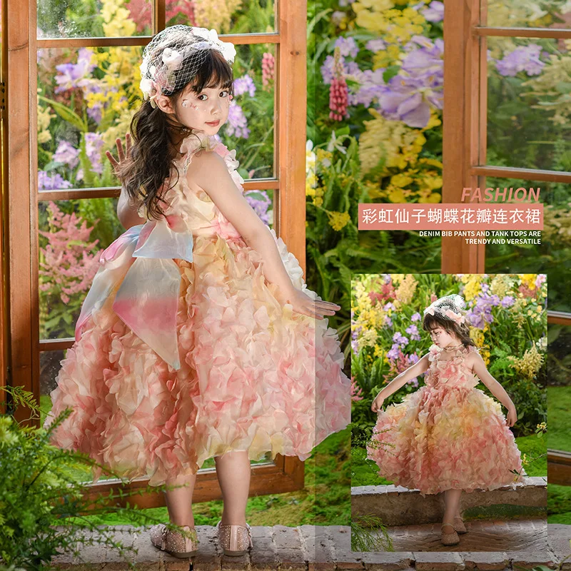 Girl Lolita Princess Dress Flower Girl Wedding Evening Dress Sweet Cute Petal Fluffy Skirt Birthday Party Dress Birthday Gift