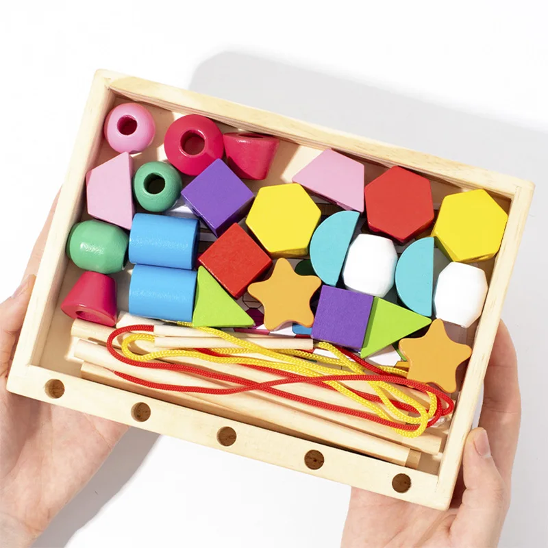 Montessori Wooden Toys Color Shape Matching Puzzle Game Colorful Beaded Color Cognition Educational Toys Gift For Children Kids