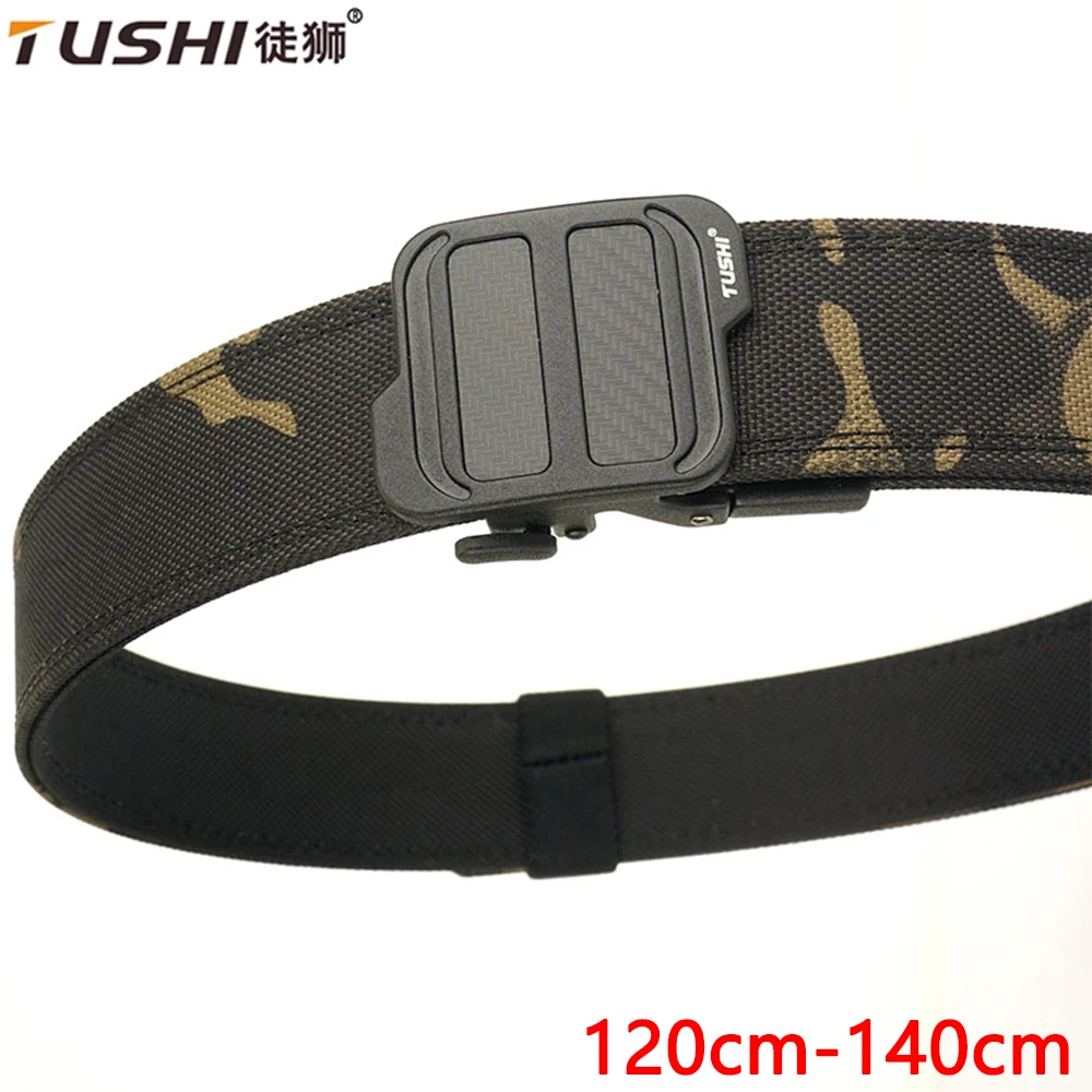 TUSHI New Hard Tactical Belt for Men Metal Automatic Buckle IPSC 140cm Gun Belt Nylon Military Belt Outdoor Sports Girdle Male