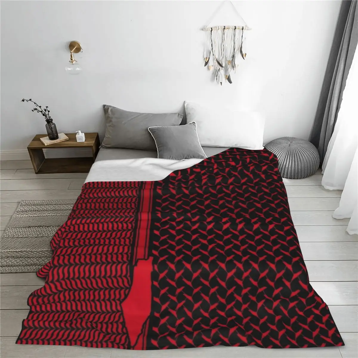 Kufiya Keffiyeh Fleece Blanket red black Shemagh Custom Throw Blankets for Home 200x150cm Quilt