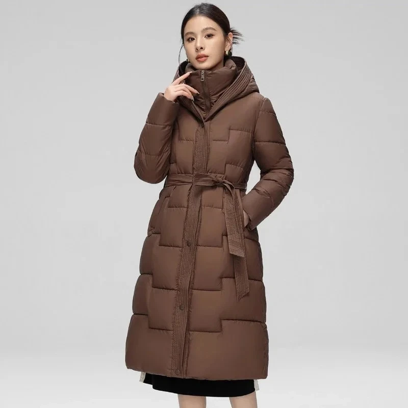 Chaqueta acolchada de algodón de longitud media para mujer, abrigo de algodón grueso y cálido, Parkas holgadas coreanas con capucha, invierno, 2025