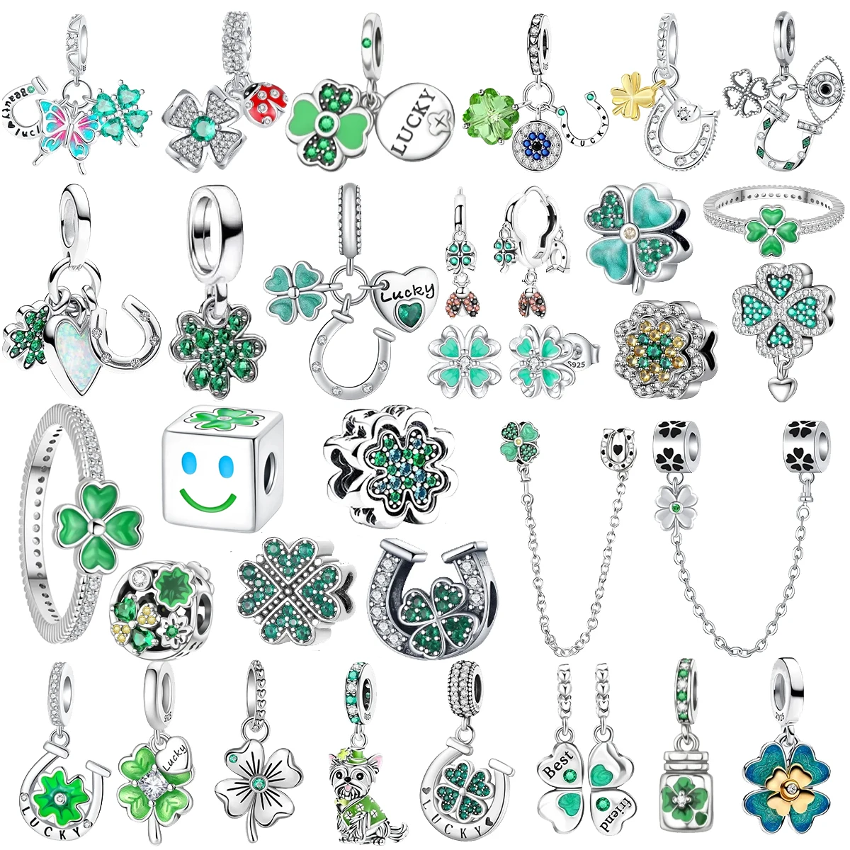 

Lucky стерлингового серебра 925 пробы, подвески, зеленые четырехлистные клеверные серьги-подковы, серьги-подвески, оригинальные браслеты, ожерелья, ювелирные изделия своими руками