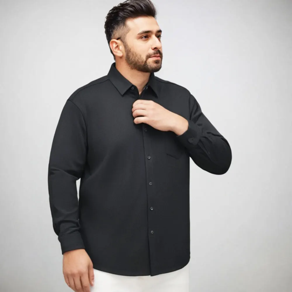 GROOMXLUXE Men's Large Size Warm Shirt Long Sleeve Business Pullover Oversized Stretch Fleecing Luxury T op 100KG-145KG 7XL 6XL