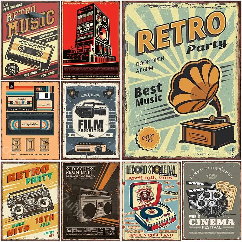 Vintage Tape Metal Tin Signs Mural Bar Club Wall Decoration Music Room Plaque Home Decor Retro Poster Recording Tapes Iron Plate