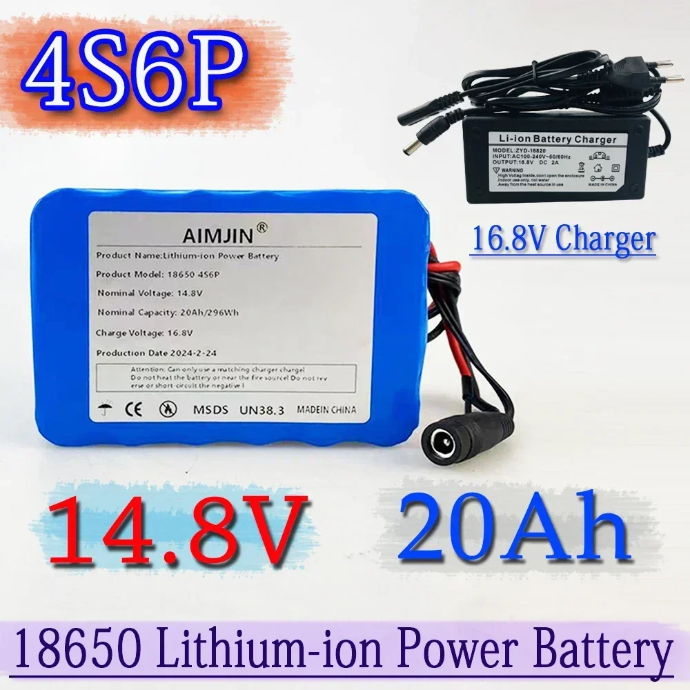 

100% Original 14.8V 4S6P with BMS New 20Ah 18650 Li-iom Battery Pack Night Fishing Lamp Heater Miner's Amplifier Batteries