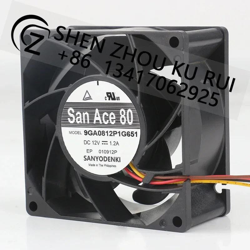 Sanyo 12V 1.2A High Speed Cooling Fan 80x80x38MM 8CM Large Air Volume Server Chassis Fan 9GA0812P1G651 for Computer Hardware