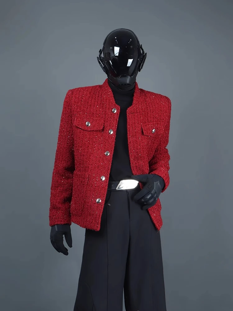 2025 New Light Luxury High-end Coat Long Sleeve Shoulder Padded Jackets Men Niche Korean Version Babysbreath Tweed Casual Jacket