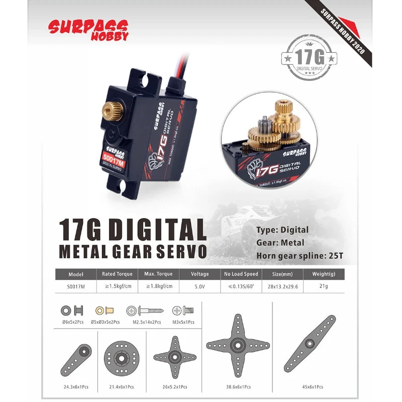 Surpass Hobby S0017M 17G Digital Servo All Metal Gear High Torque Upgrade Part For MN WPL JJRC RC Crawler Truck Off Road Vehicle