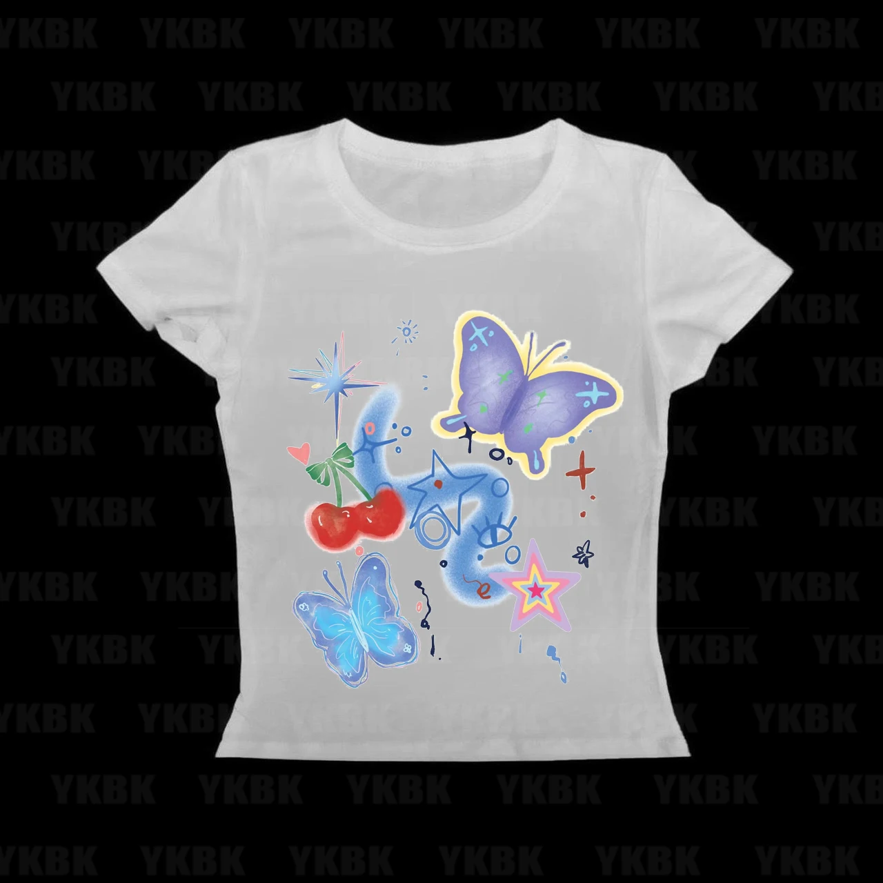 

Women Tee Clothing 2000s Vintage Letter Crop Punk Casual STAR Basic Gothic White T-Shirt Girl Y2K