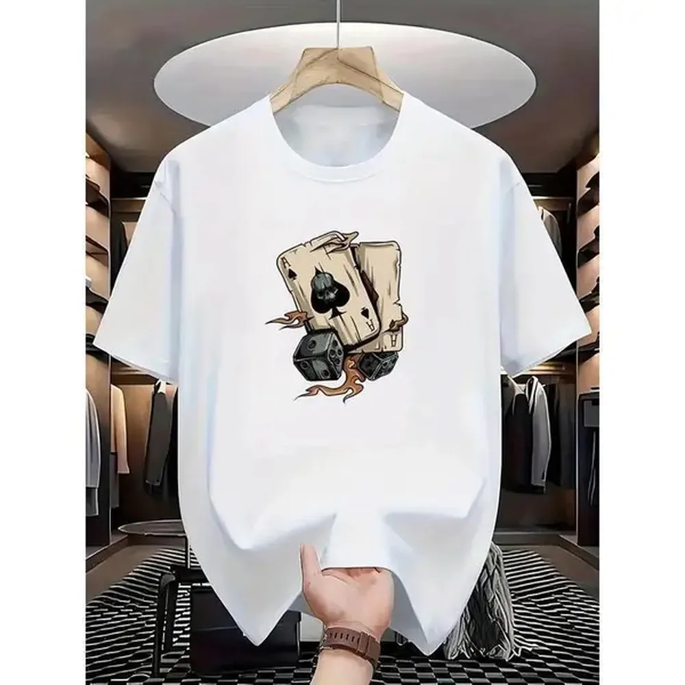 Men's Graphic T-shirt with Poker Card and Dice Print, Casual Short Sleeve Regular Fit 100% Cotton Crew Neck Top, Out Of Many One Graphic Men's Short-Sleeve T-Shirts