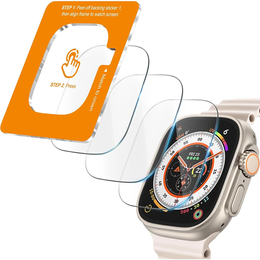 3PCS Auto Alignment Tempered Glass Screen Protector For Apple Watch Ultra 3 2 1 49MM 49 MM Protective Flim Cover Accessories