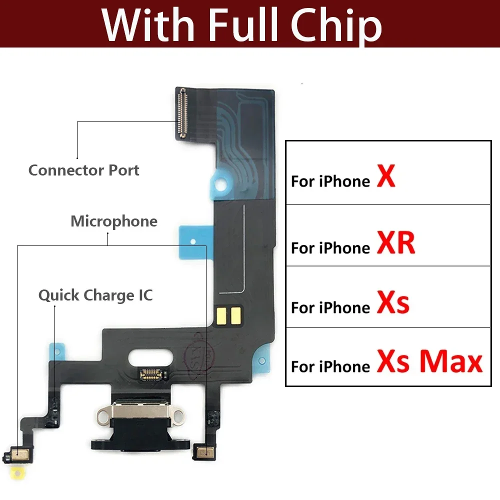 Voor iPhone X XS XR XsMax Poort Opladen Flex Kabel USB Fast Charger Mic Board Dock Connector Microfoon Hoofdtelefoonaansluiting met IC