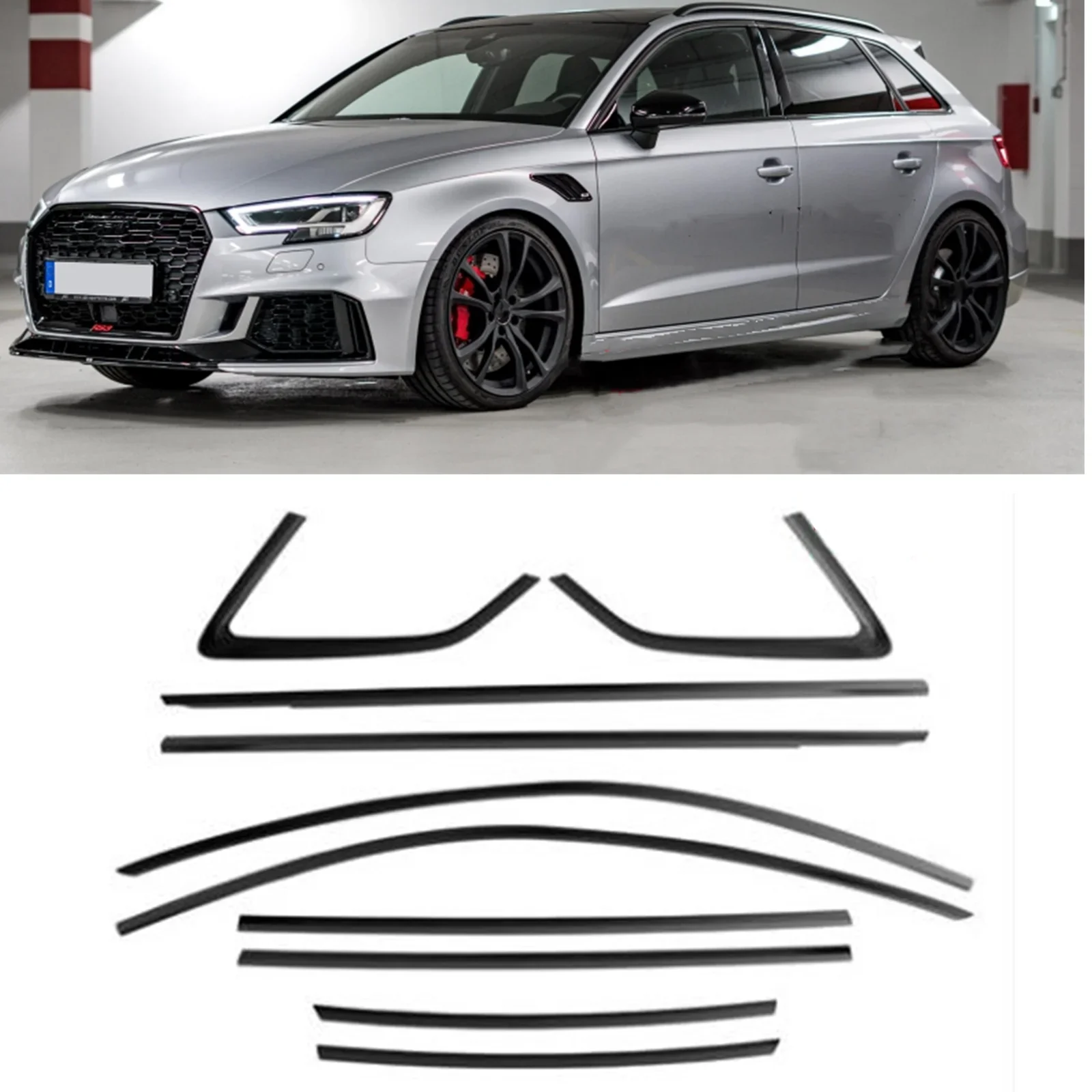 Titanium Black Car Exterior Window Trim Weatherstrips Seal Sticker Strip Cover Tape Gasket For Audi 2013-2020 A3 Hatchback