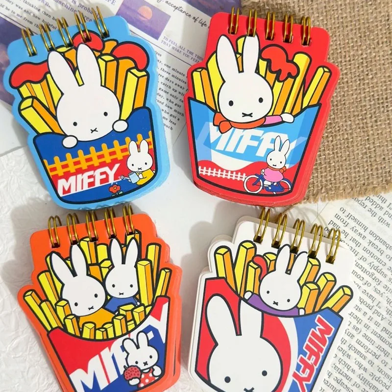 Cute French Fries Shaped Miffy Rabbit Mini Coil Notebook Kawaii Diary Portable Loose Leaf Notepad Hand Account Memo Book Gifts