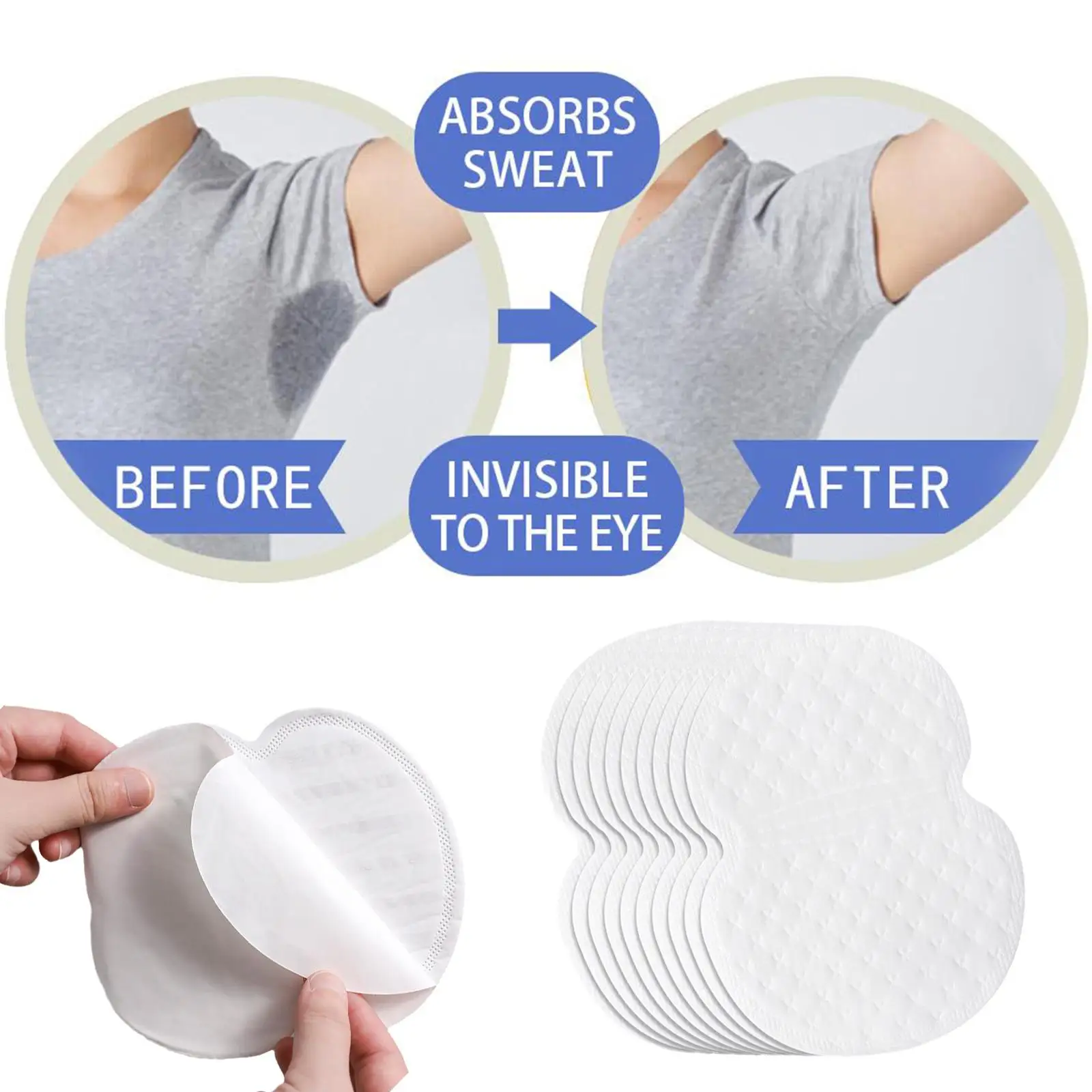 Almofadas de suor descartáveis para homens e mulheres, Desodorante anti-transpiração, Sweat Pad, Axila Absorb, Verão, 10pcs