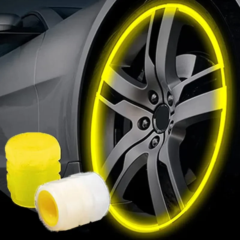 Automobile Tire Valve Cap Fluorescent Yellow Night Glowing Car Motorcycle Wheel Styling Tyre Hub Universal Auto Accessories