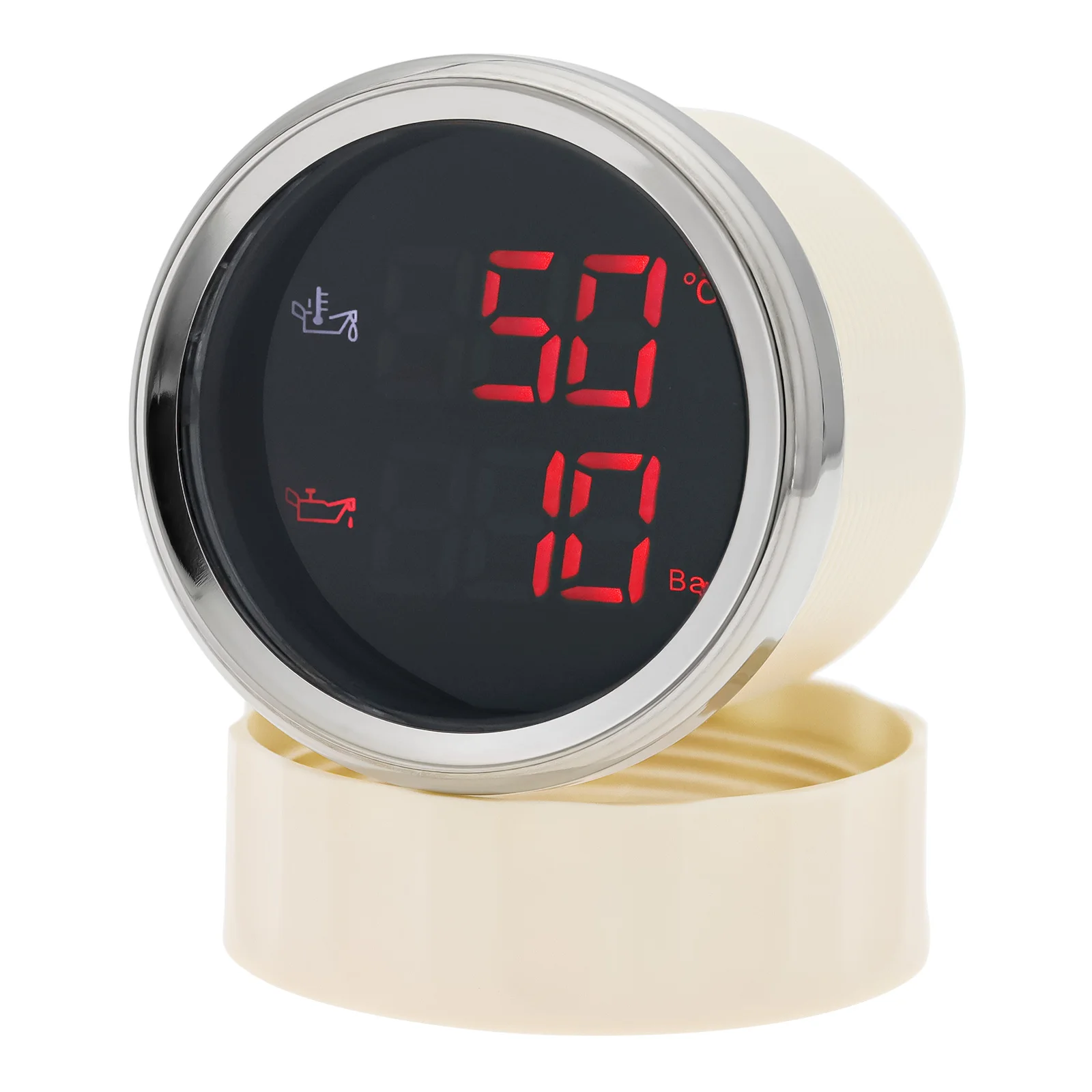 50 ~ 150 درجة مئوية مقياس درجة حرارة الزيت + 0-10 بار مقياس ضغط الزيت مع إنذار أو مع جهاز استشعار 52 مللي متر مقياس المؤشر الرقمي #4