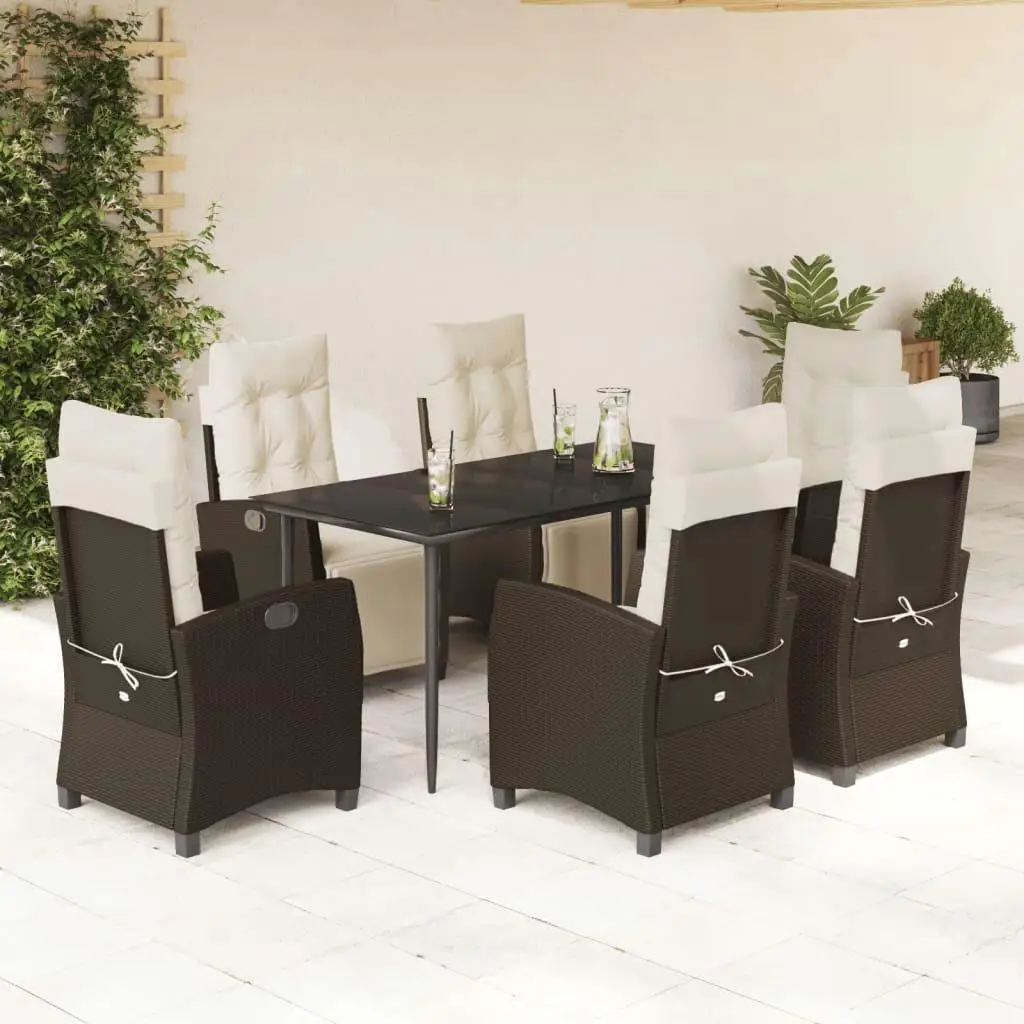 7-Piece Brown Poly Rattan Patio Dining Set with Cushions - Outdoor Furniture for Garden & Balcony