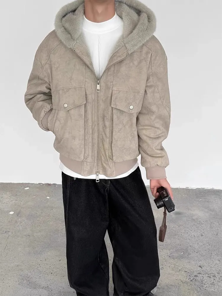 

American Retro Marble Statue Cotton Jaet Men's Winter Faux Mink Fur Cleanfit Fce Lined Coat Youth Casual Long Sve